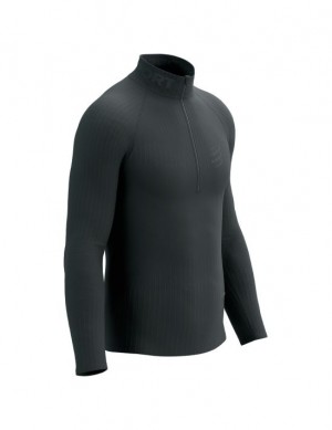 Compressport 3D Thermo Half Zip LS Top T-shirts Heren Zwart | DNJWTZ107