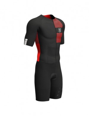 Compressport Aero SS Trisuit M T-shirts Heren Zwart Rood | CKOMZH459