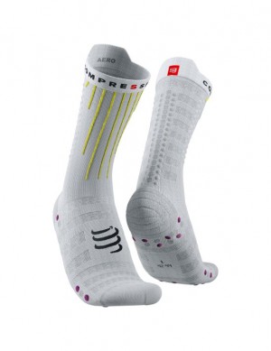 Compressport Aero Socks Cycling Socks Heren Wit Geel Roze | WXHTSA578