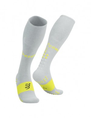 Compressport Full Socks Oxygen High Socks Heren Wit Geel | UVFCLN081