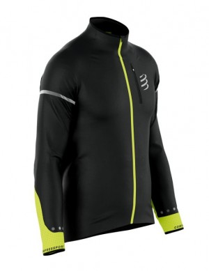 Compressport Hurricane Windproof Jacket Flash M Jassen Heren Zwart Geel | HNIKWD059