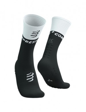 Compressport Mid Compression Socks V2.0 Hardloopsokken Heren Zwart Wit | GTVCSA783