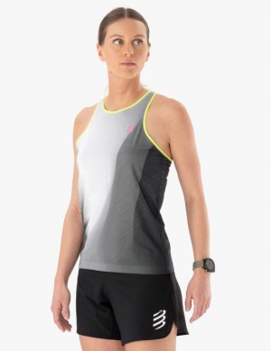 Compressport Performance Singlet W Hardloopshirts Dames Zwart Wit | RGSMKB143