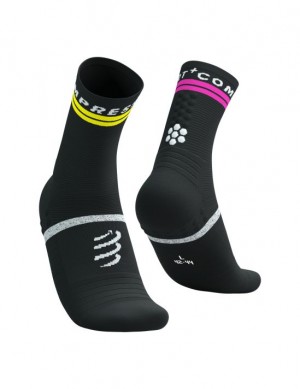 Compressport Pro Marathon Socks V2.0 Hardloopsokken Heren Zwart Geel Roze | QJTHCF879