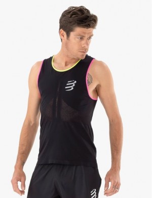 Compressport Pro Race Singlet M Hardloopshirts Heren Zwart Geel Roze | YJOFGT379