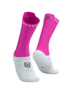 Compressport Pro Race Socks v4.0 Bike Sokken Unisex Wit Roze | FKRIEP095