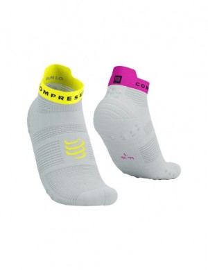 Compressport Pro Race Socks v4.0 Run Low Hardloopsokken Heren Wit Geel Roze | ZAFHVC091