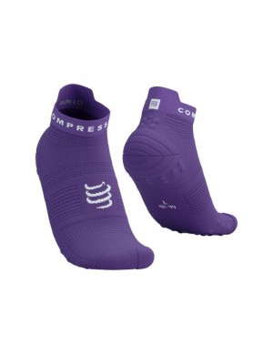 Compressport Pro Race Socks v4.0 Run Low Hardloopsokken Heren Paars Wit | JENFRL640