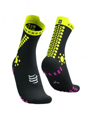 Compressport Pro Race Socks v4.0 Trail Sokken Unisex Zwart Geel Roze | MWPUQC286