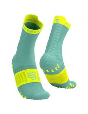 Compressport Pro Race Socks v4.0 Trail Sokken Unisex Blauw Geel | JKRSQG214