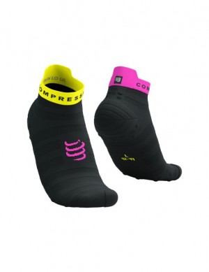 Compressport Pro Race Socks v4.0 Ultralight Run Low Hardloopsokken Heren Zwart Geel Roze | QYWDNB905