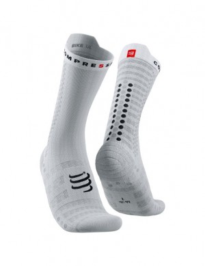 Compressport Pro Race Socks v4.0 Ultralight Bike Cycling Socks Heren Wit Zwart | NCRLWD536