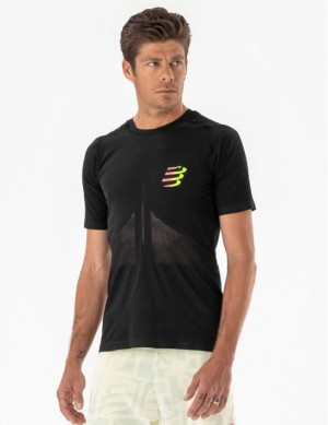 Compressport Race SS Tshirt M Hardloopshirts Heren Zwart Geel | TCRFNE018