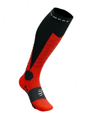 Compressport Ski Mountaineering Full Socks High Socks Heren Zwart Rood | WNRLXF152