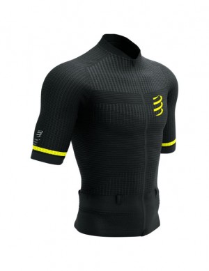 Compressport Trail Postural SS Top M T-shirts Unisex Zwart Geel | JUGKWO038