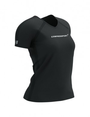 Compressport Training SS Logo Tshirt W Hardloopshirts Dames Zwart | RGHNCP942