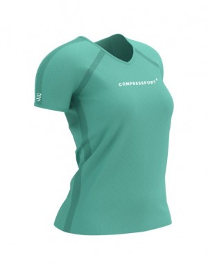 Compressport Training SS Logo Tshirt W Hardloopshirts Dames Blauw | KGMPCD416