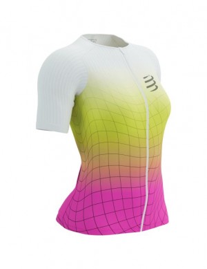 Compressport Tri Postural Aero SS Top W T-shirts Dames Geel Roze | IMBRPS781