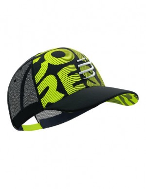 Compressport Trucker Cap Flash Accessoires Unisex Zwart Geel | WUTXPL195