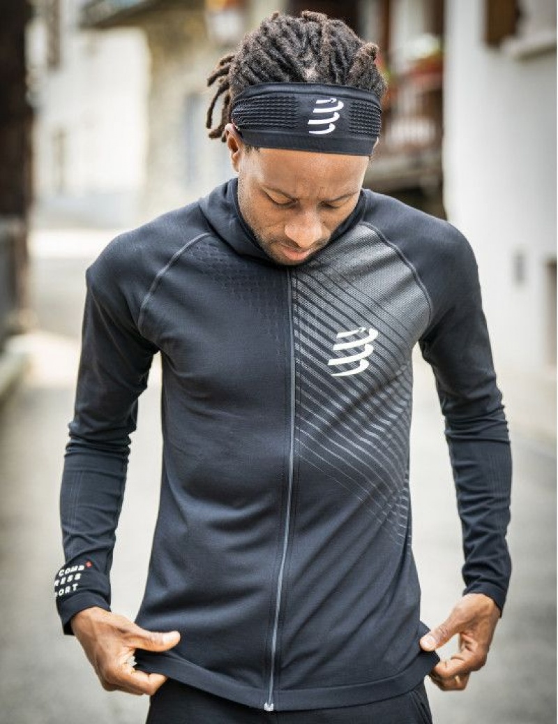 Compressport 3D Thermo Seamless Hoodie Zip Hardloopjack Heren Zwart | FKMCEZ205