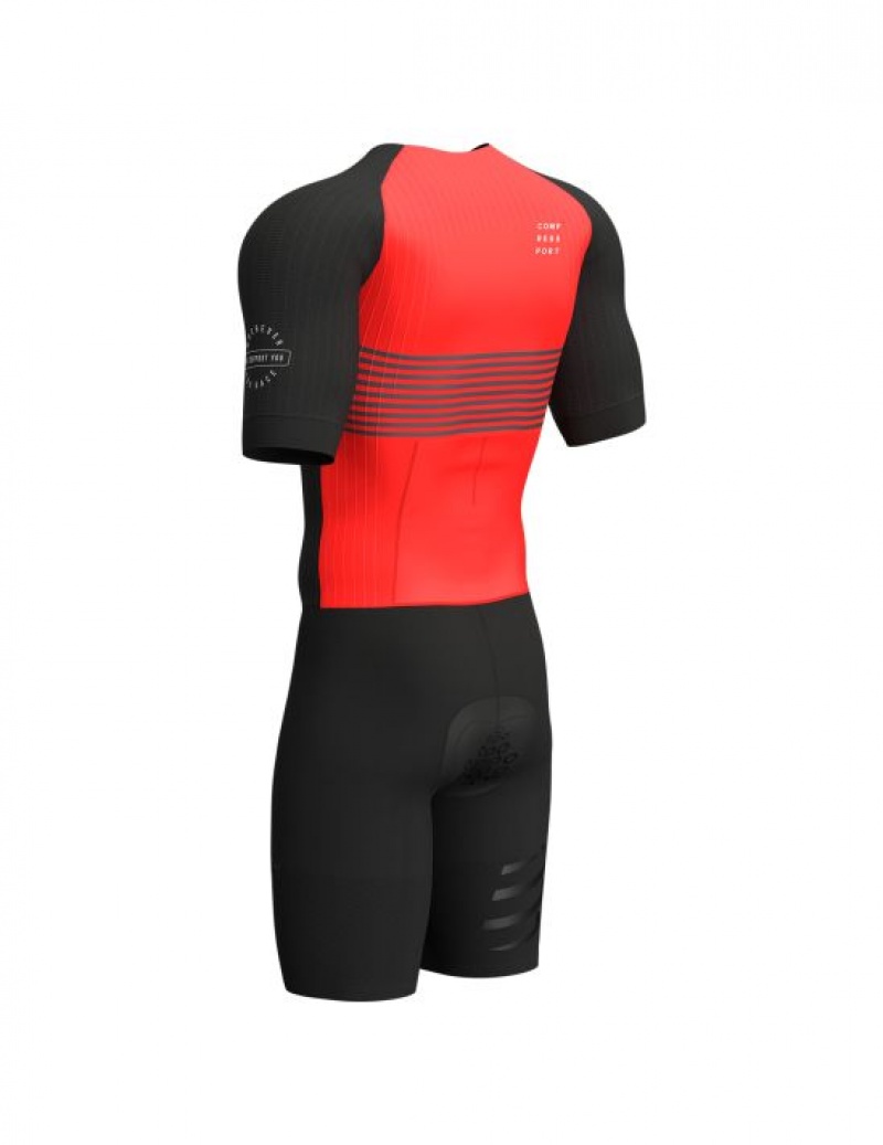 Compressport Aero SS Trisuit M T-shirts Unisex Zwart Rood | FKMAVN541