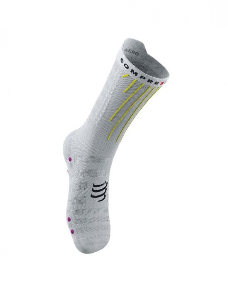 Compressport Aero Socks Sokken Unisex Wit Geel Roze | VPHDNA918