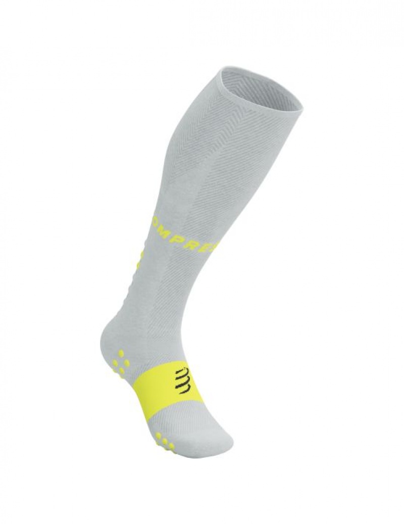 Compressport Full Socks Oxygen Hardloopsokken Heren Wit Geel | RBZWUE547