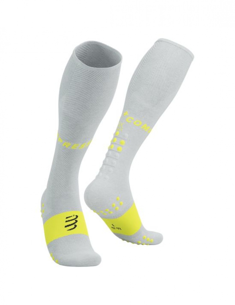 Compressport Full Socks Oxygen Hardloopsokken Heren Wit Geel | RBZWUE547