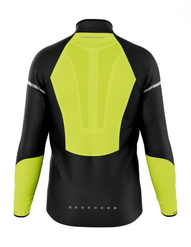 Compressport Hurricane Windproof Jacket Flash M Hardloopjack Heren Zwart Geel | WAFOKD534