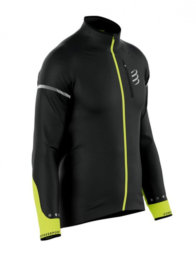 Compressport Hurricane Windproof Jacket Flash M Hardloopjack Heren Zwart Geel | WAFOKD534