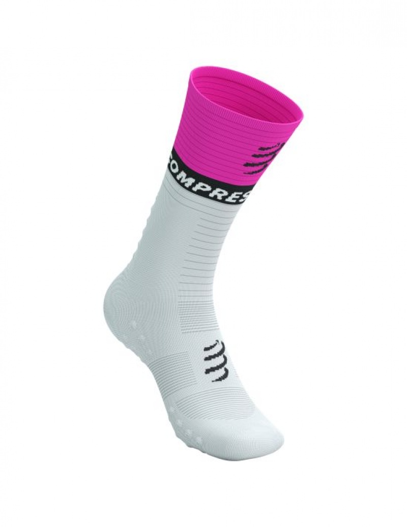 Compressport Mid Compression Socks V2.0 Hardloopsokken Heren Wit Geel Roze | NEUGZO690