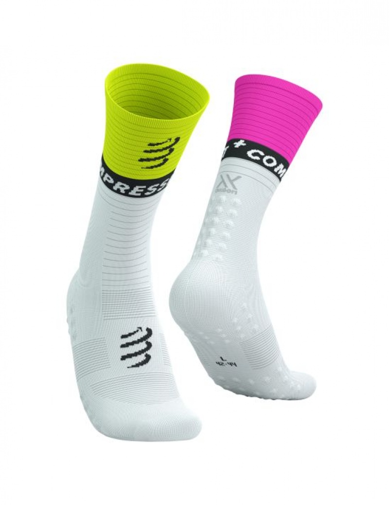 Compressport Mid Compression Socks V2.0 Hardloopsokken Heren Wit Geel Roze | NEUGZO690