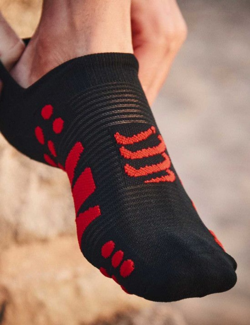 Compressport No Show Socks Hardloopsokken Heren Zwart Rood | TPSZVR053