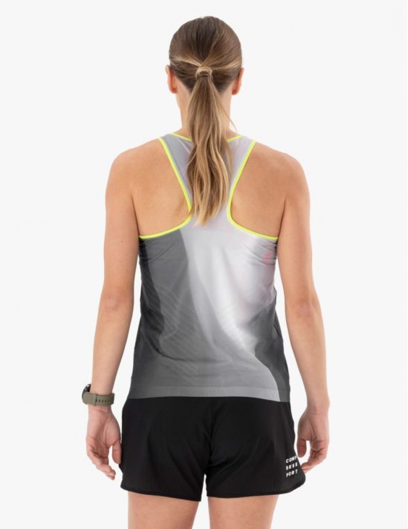 Compressport Performance Singlet W Tanktop Dames Zwart Wit | CUSXND085