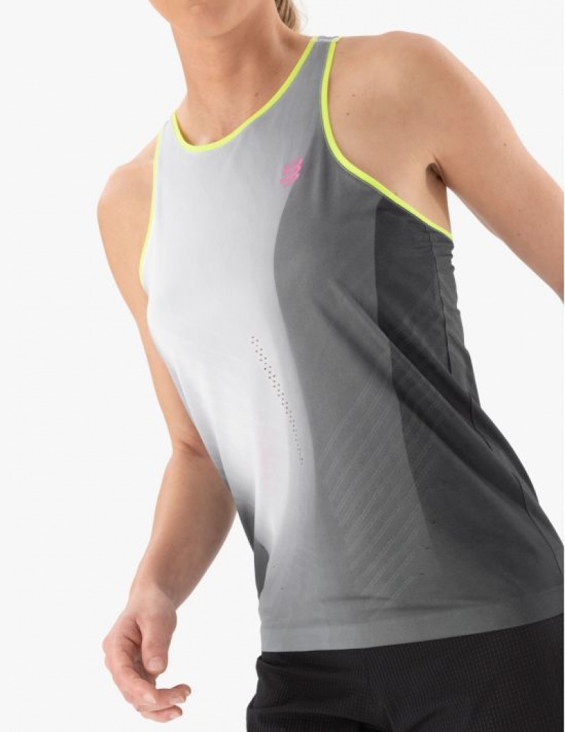 Compressport Performance Singlet W Tanktop Dames Zwart Wit | CUSXND085