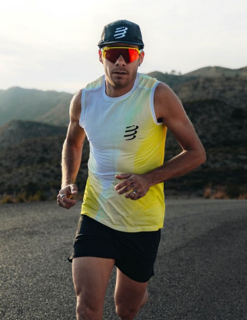 Compressport Performance Tank M Hardloopshirts Heren Geel | BFWYXJ357