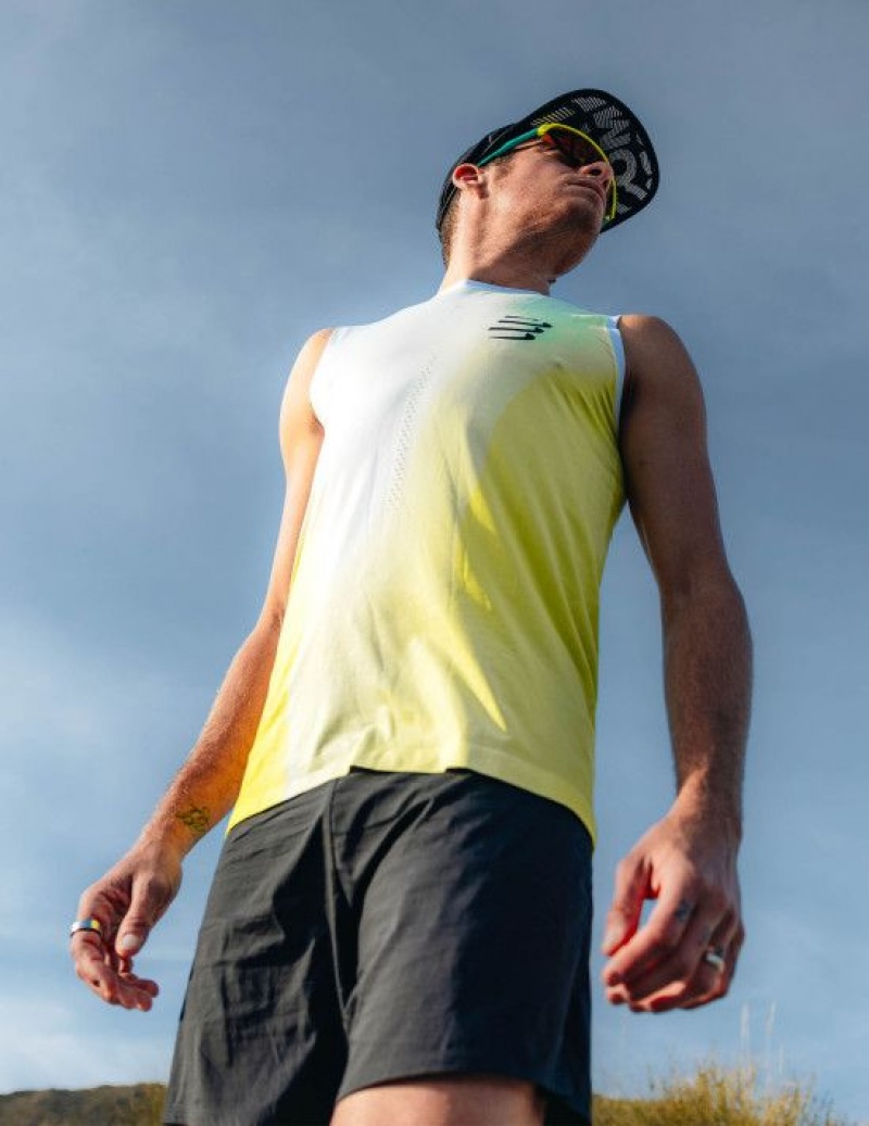 Compressport Performance Tank M Hardloopshirts Heren Geel | BFWYXJ357