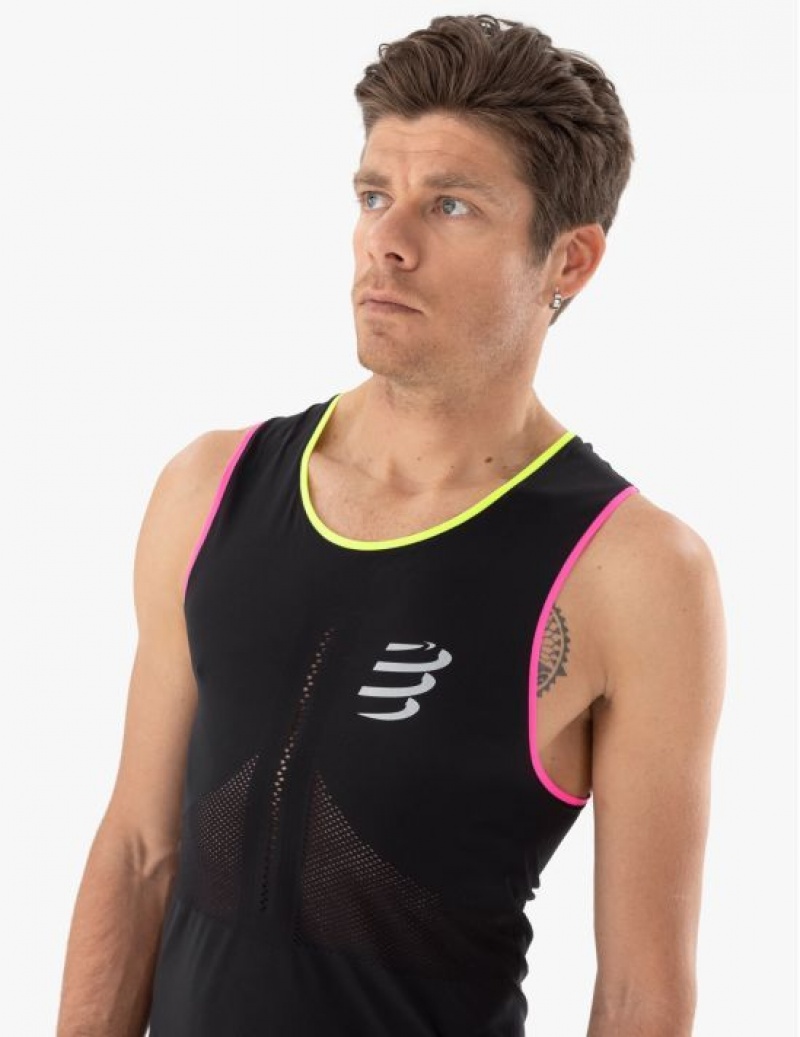 Compressport Pro Race Singlet M Hardloopshirts Heren Zwart Geel Roze | YJOFGT379