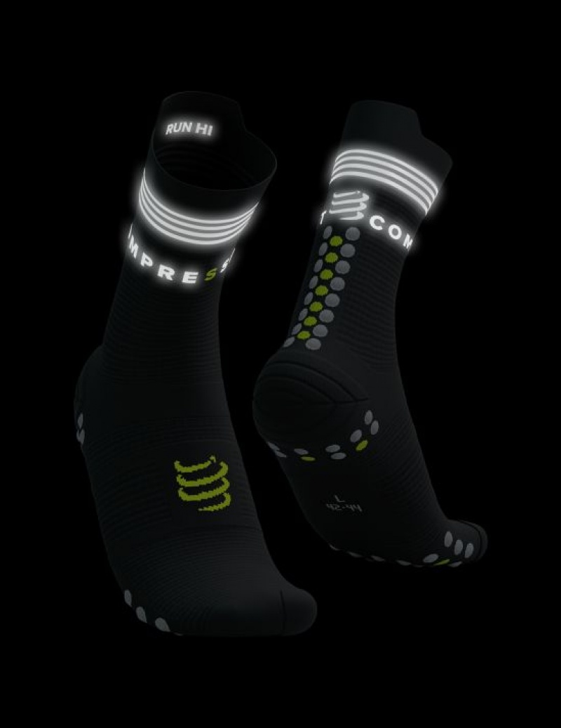 Compressport Pro Race Socks V4.0 Run High Flash Hardloopsokken Heren Zwart Geel | QGYZXB127