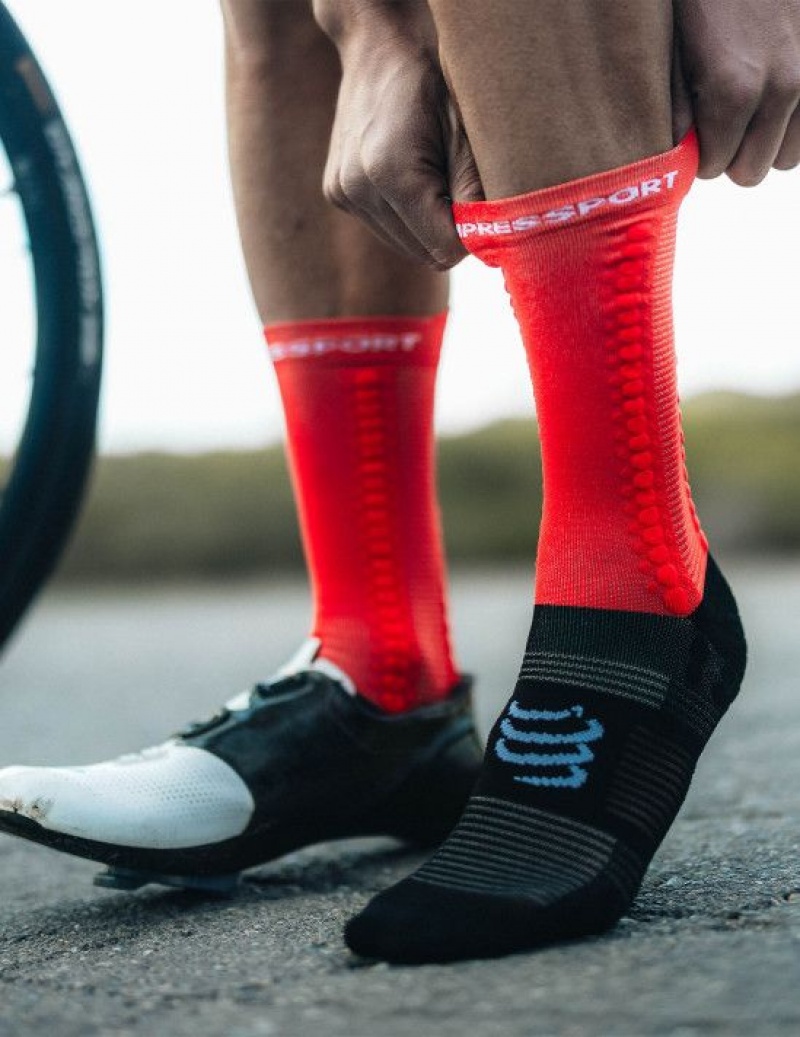 Compressport Pro Race Socks v4.0 Bike Cycling Socks Heren Rood Zwart | WBRZPN617