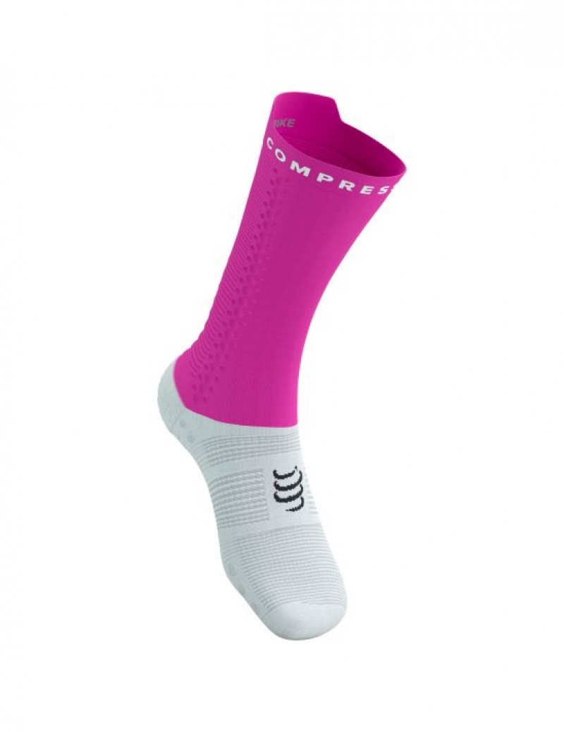 Compressport Pro Race Socks v4.0 Bike Cycling Socks Heren Wit Roze | ZLGFIR840