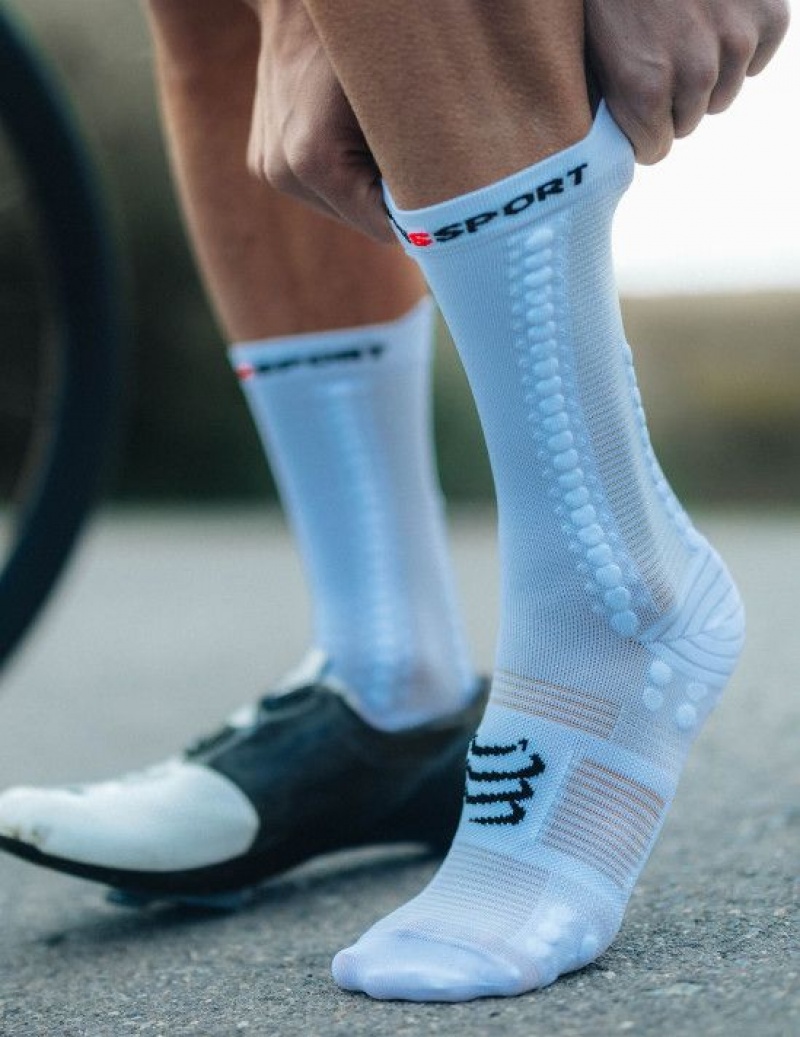 Compressport Pro Race Socks v4.0 Bike Cycling Socks Heren Wit Zwart | RKEJYF348