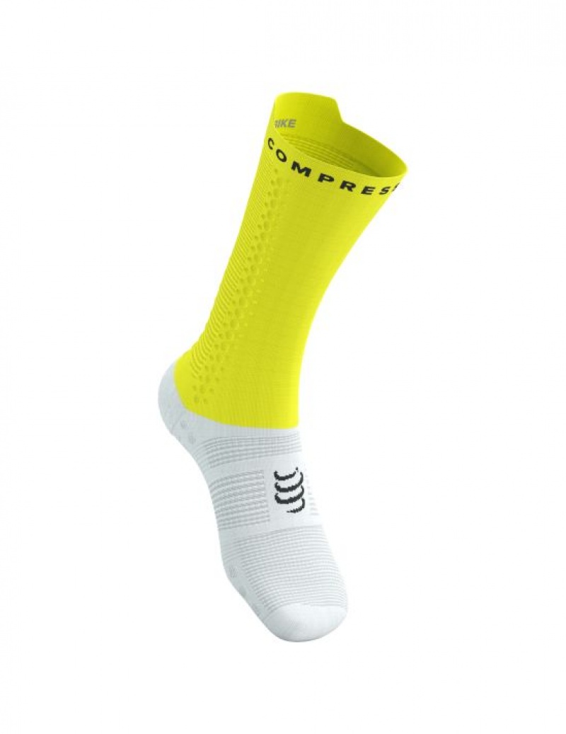 Compressport Pro Race Socks v4.0 Bike Cycling Socks Heren Wit Geel | BNXQSD750