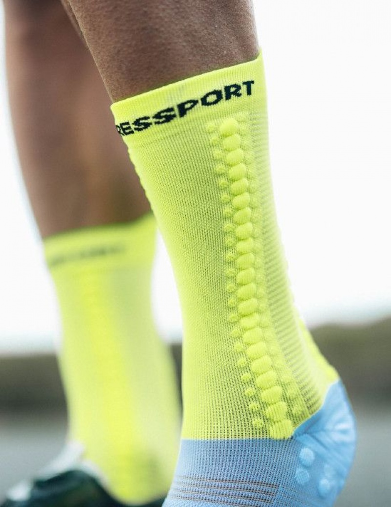 Compressport Pro Race Socks v4.0 Bike Cycling Socks Heren Wit Geel | BNXQSD750