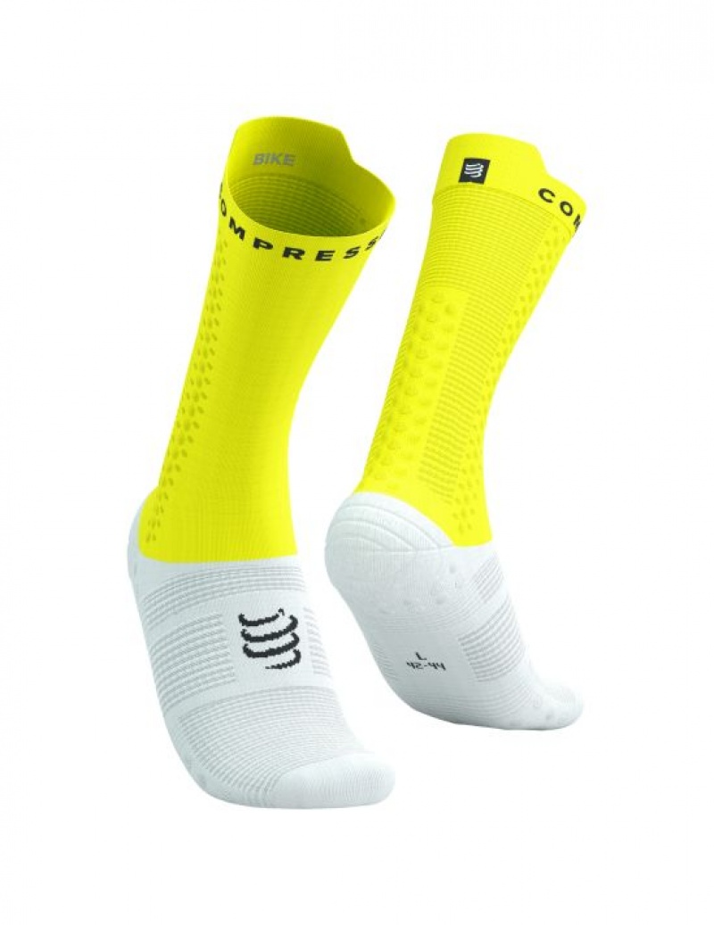 Compressport Pro Race Socks v4.0 Bike Cycling Socks Heren Wit Geel | BNXQSD750