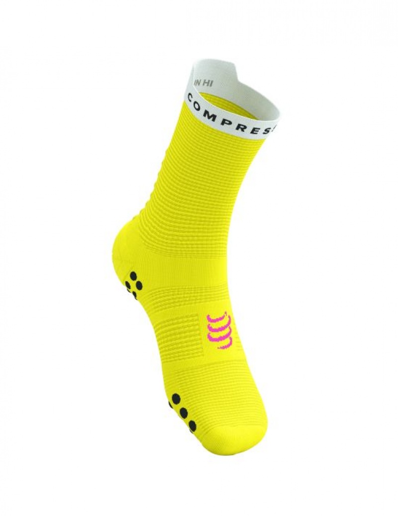 Compressport Pro Race Socks v4.0 Run High Hardloopsokken Heren Geel Wit | IGVNCD615