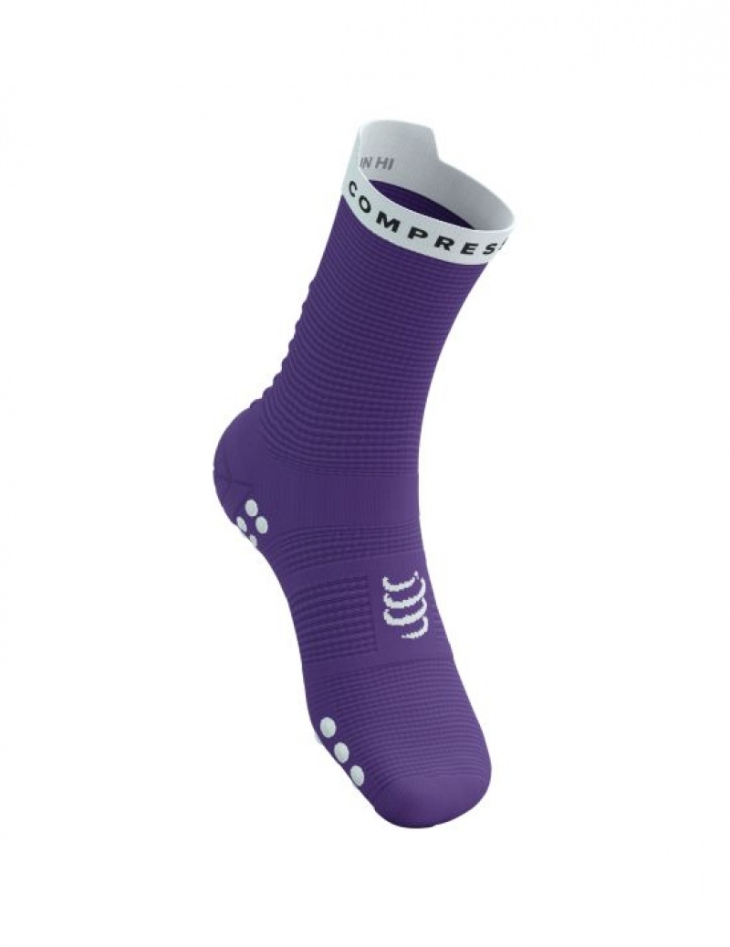 Compressport Pro Race Socks v4.0 Run High Hardloopsokken Heren Paars Wit | GJMXND893