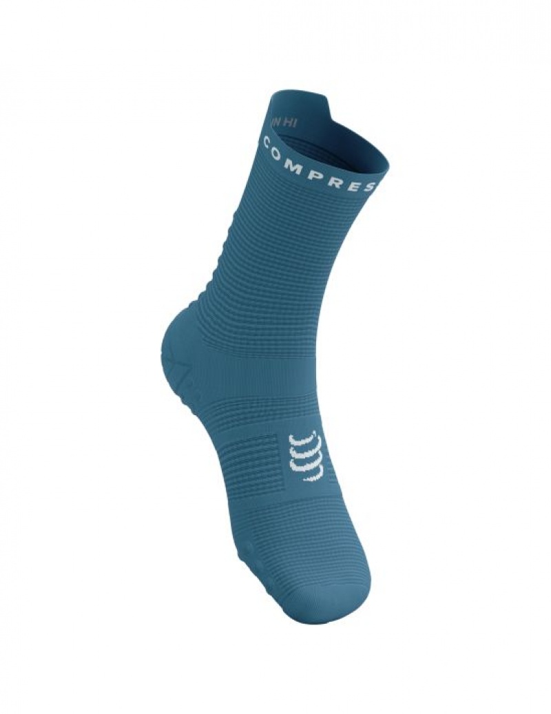 Compressport Pro Race Socks v4.0 Run High Hardloopsokken Heren Blauw Wit | DRCUSF678