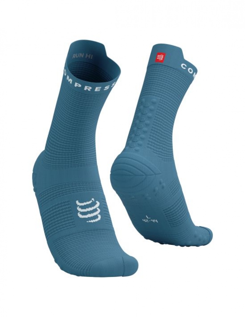 Compressport Pro Race Socks v4.0 Run High Hardloopsokken Heren Blauw Wit | DRCUSF678