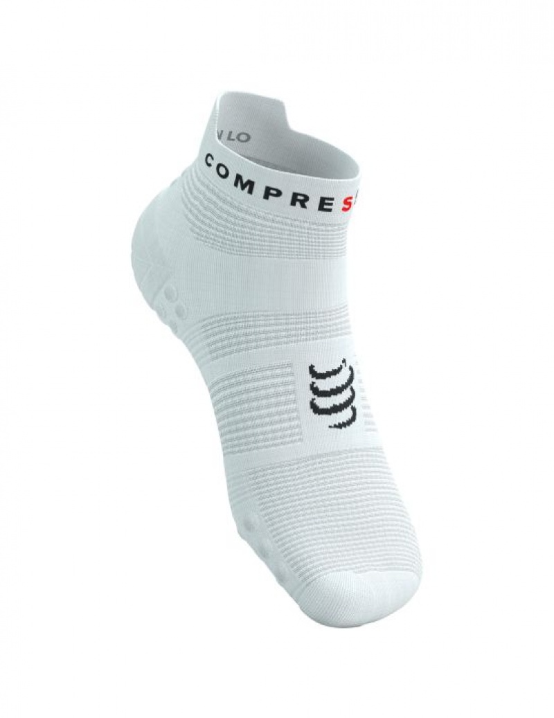 Compressport Pro Race Socks v4.0 Run Low Hardloopsokken Heren Wit Zwart | RZSQKN035